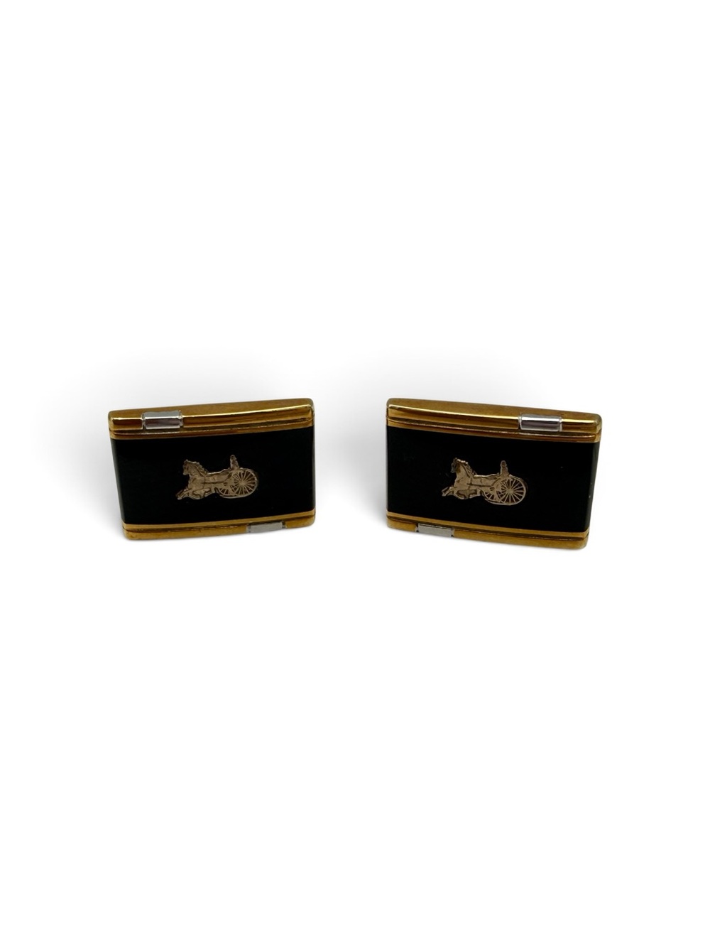 ⭐️⭐️⭐️Vintage CELINE Paris Horse Carriage Cufflinks Black & Gold